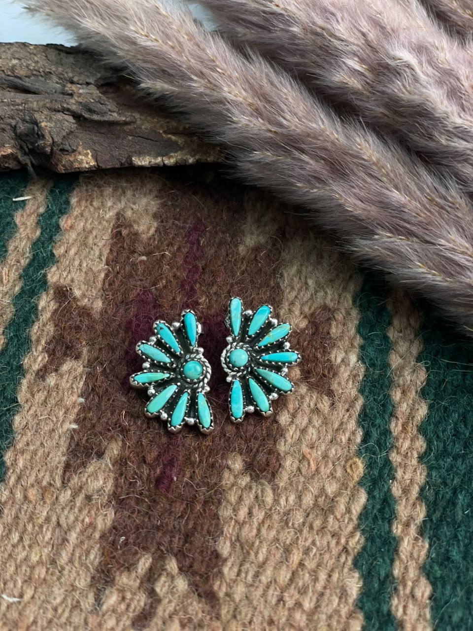 Handmade Sterling Silver Kingman Turquoise Post Studs Earrings Signed Nizhoni