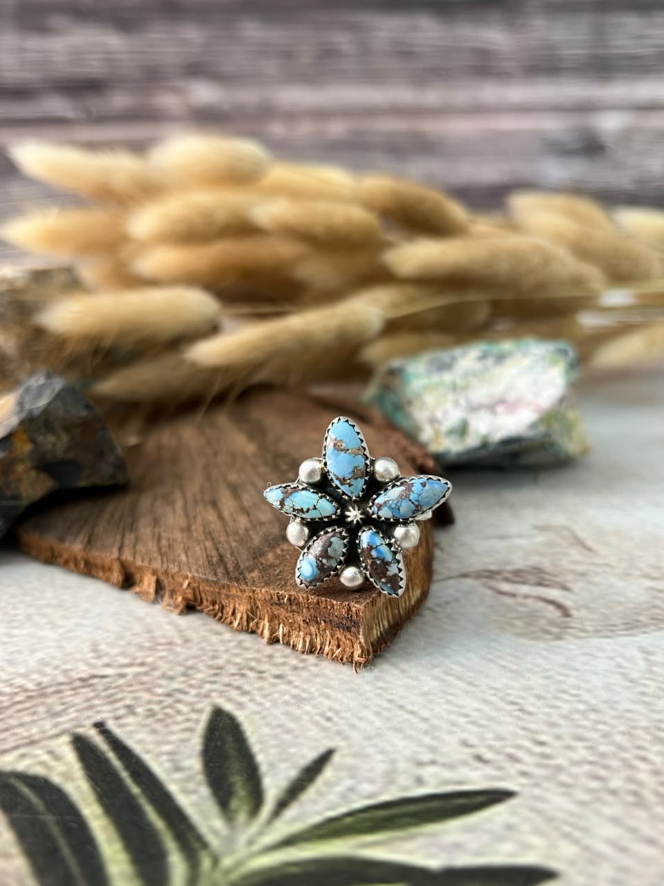 Handmade Sterling Silver Golden Hills Turquoise Adjustable Ring Signed Nizhoni
