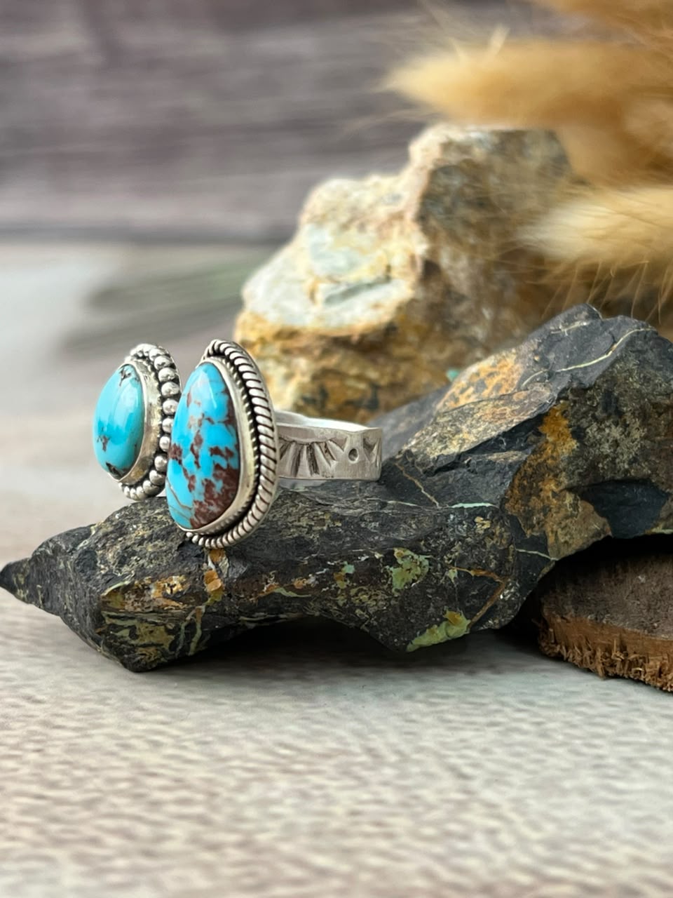 Handmade Sterling Silver Egyptian Turquoise Adjustable Ring Signed Nizhoni