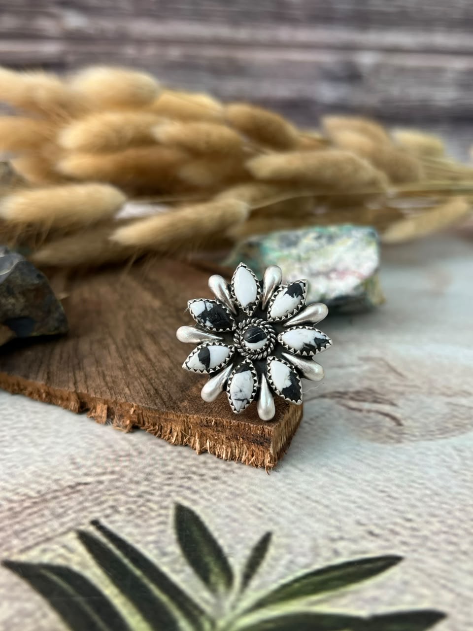 Handmade Sterling Silver White Buffalo Adjustable Ring Signed Nizhoni