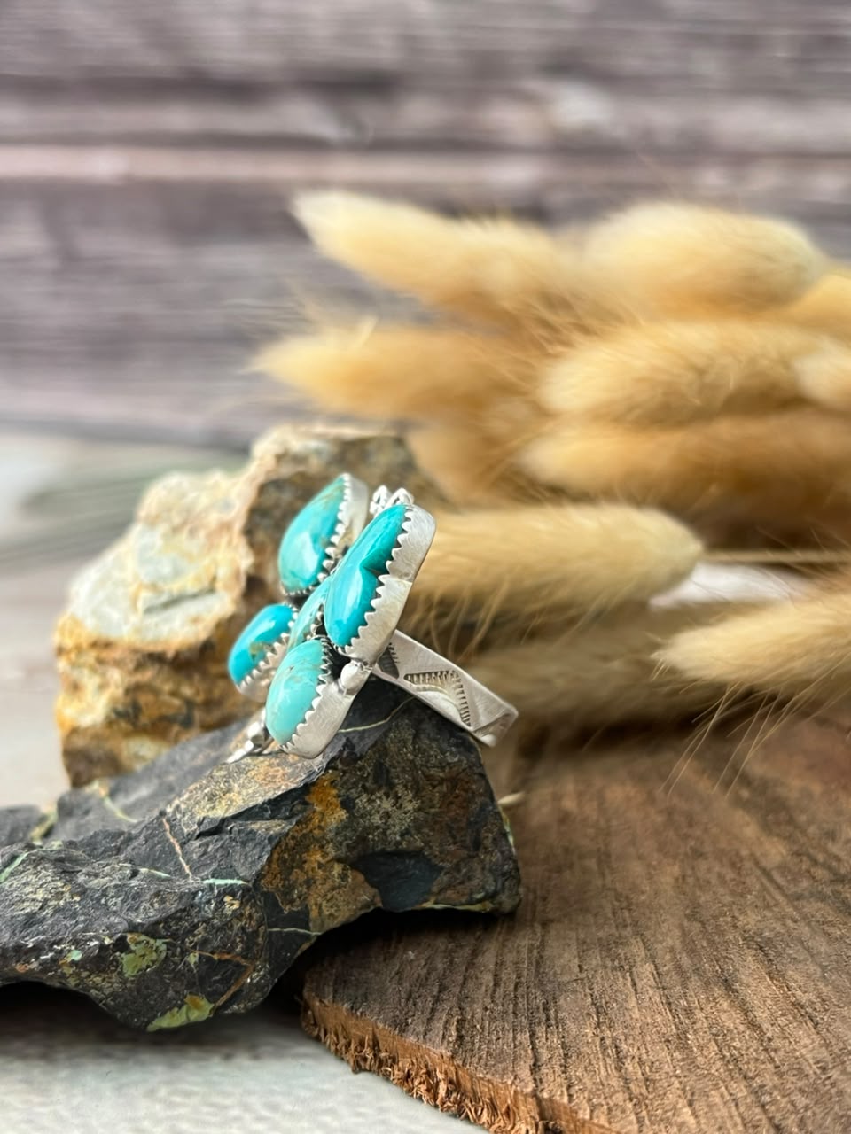 Handmade Sterling Silver Santa Maria Turquoise Dragonfly Adjustable Ring Signed Nizhoni
