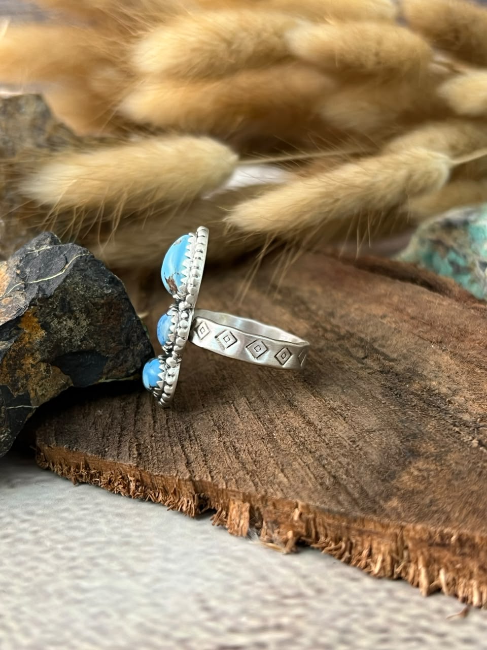 Handmade Sterling Silver Golden Hills Turquoise Adjustable Ring Signed Nizhoni