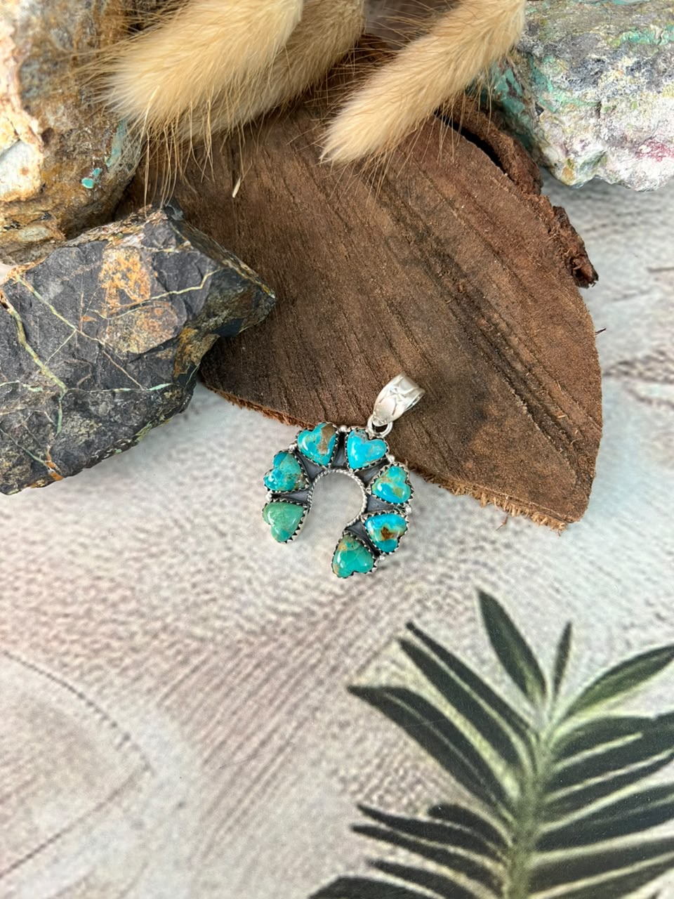 Handmade Sterling Silver Kingman Turquoise Naja Pendant Signed Nizhoni