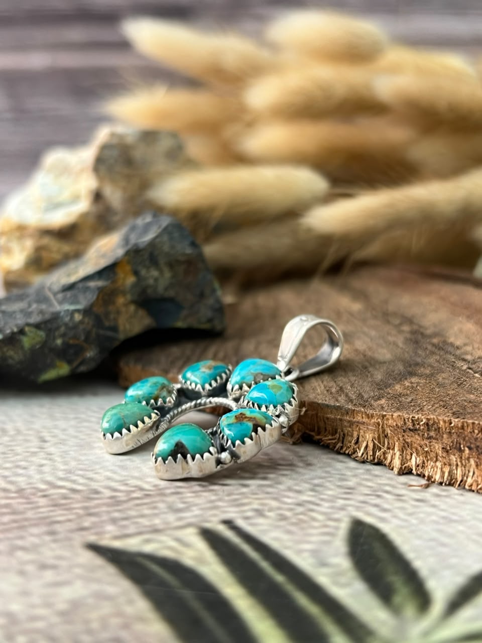 Handmade Sterling Silver Kingman Turquoise Naja Pendant Signed Nizhoni