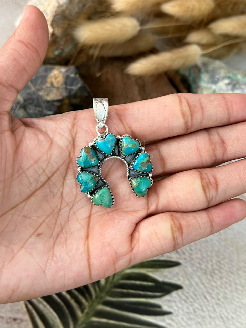 Handmade Sterling Silver Kingman Turquoise Naja Pendant Signed Nizhoni