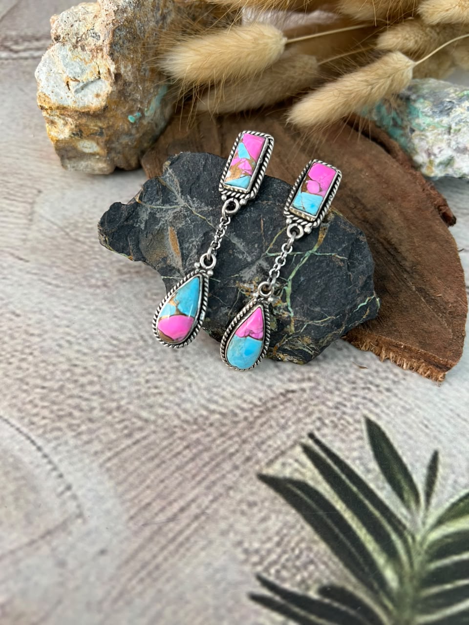 Handmade Sterling Silver Cotton Candy Post Dangle Earrings Signed Nizhoni