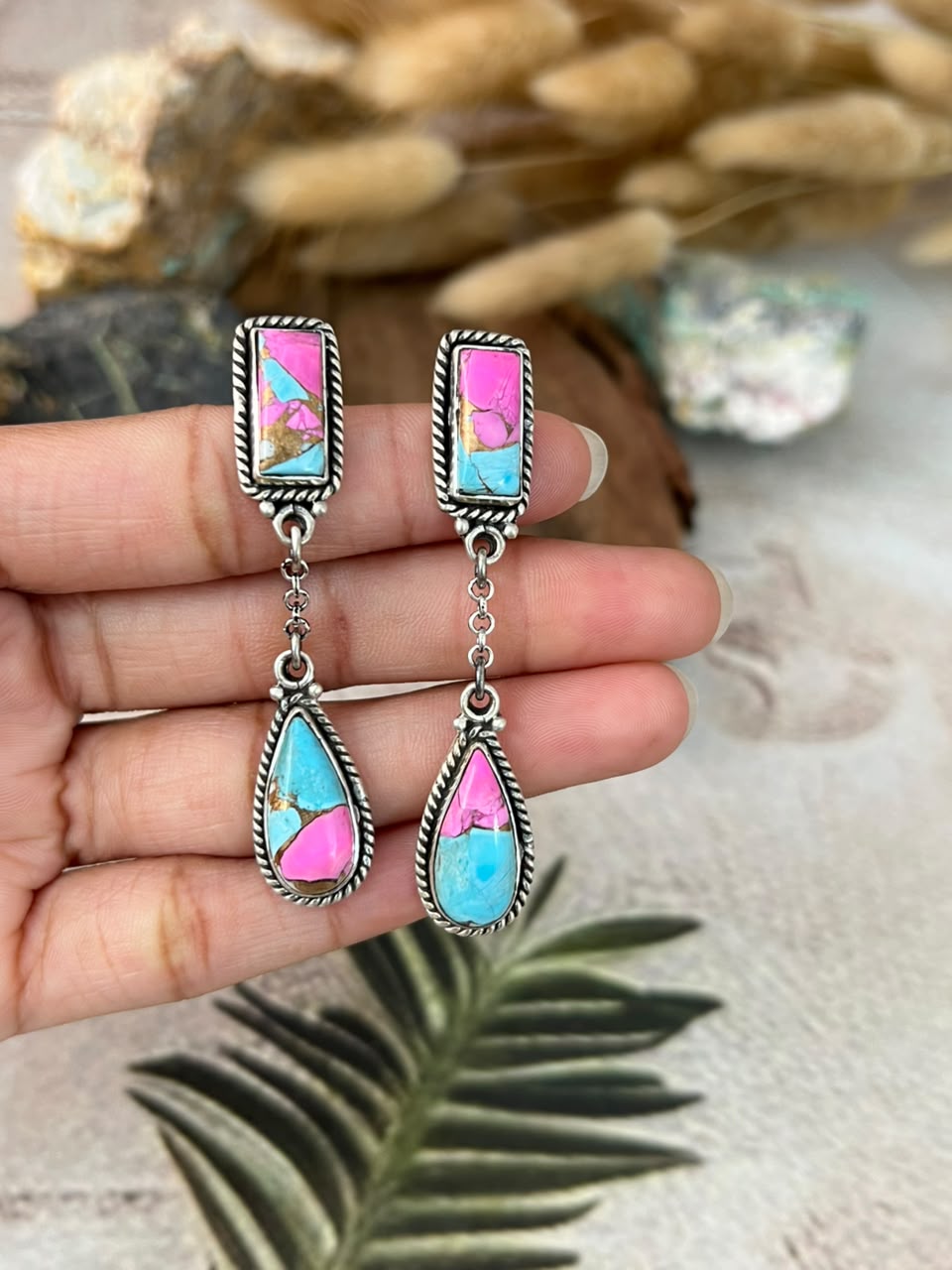 Handmade Sterling Silver Cotton Candy Post Dangle Earrings Signed Nizhoni