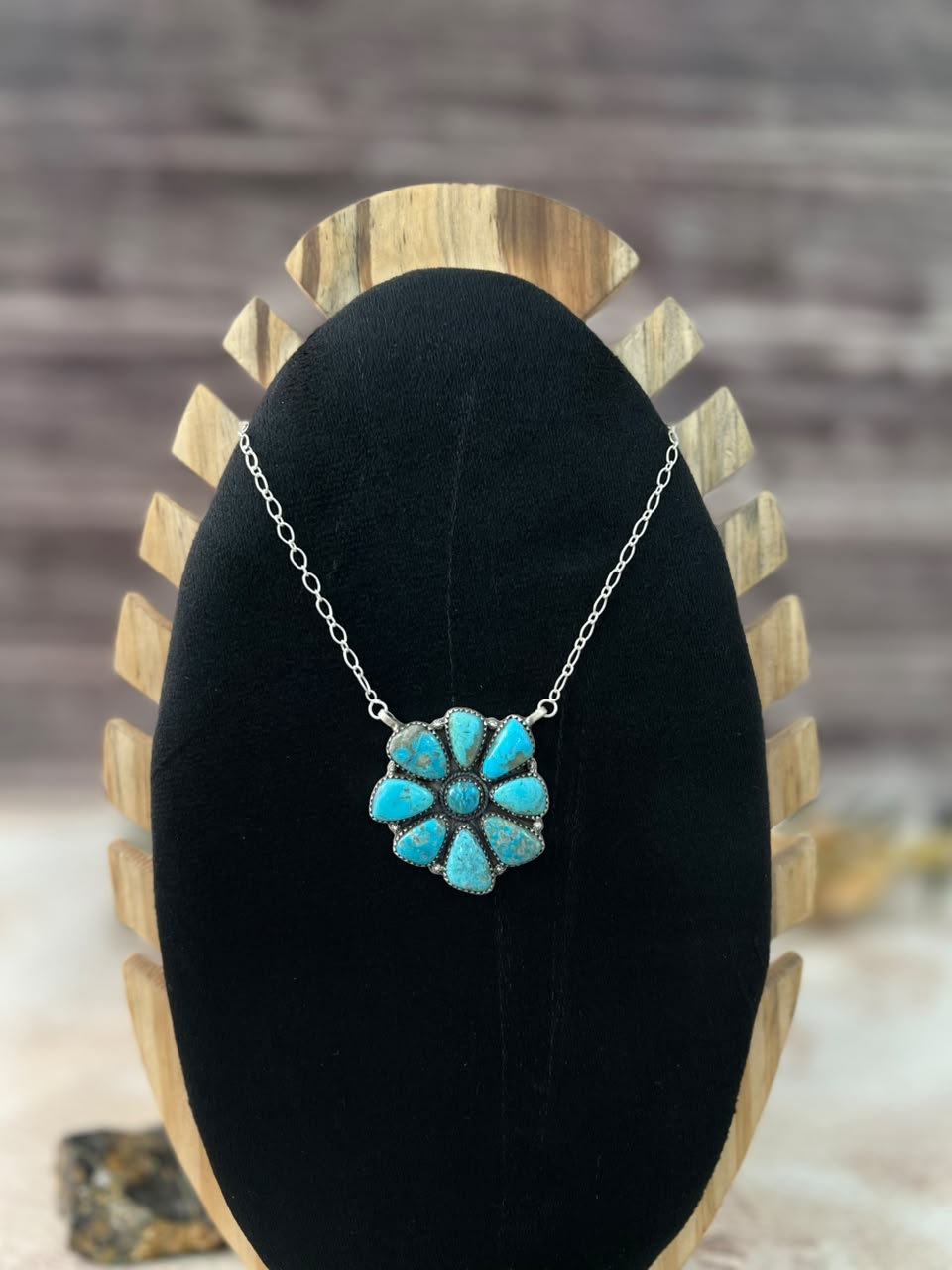 Handmade Sterling Silver Ithaca Peak Turquoise Necklace Signed Nizhoni