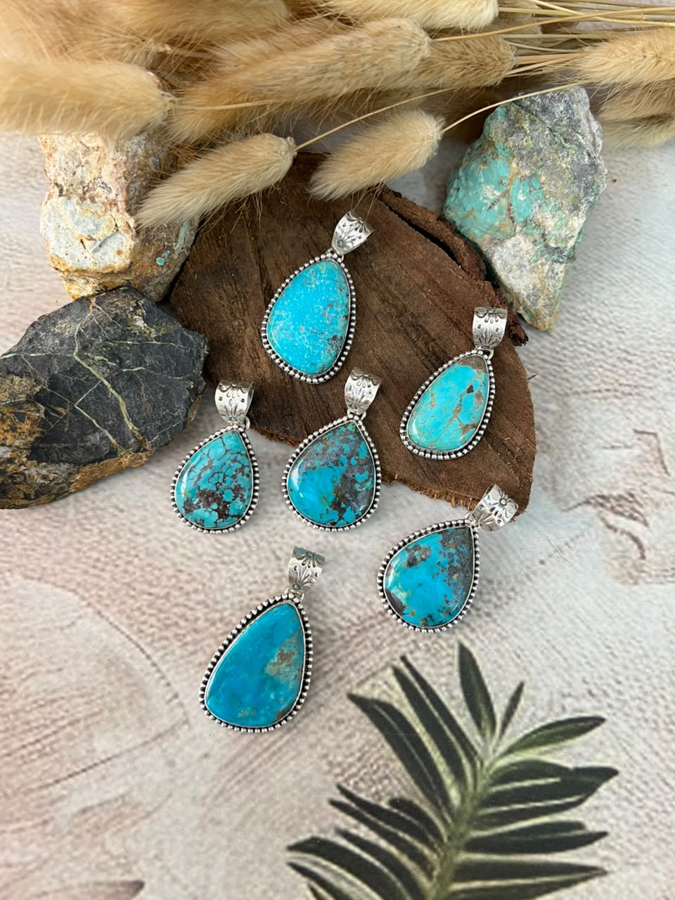 Handmade Sterling Silver Manassa Turquoise Pendant Signed Nizhoni