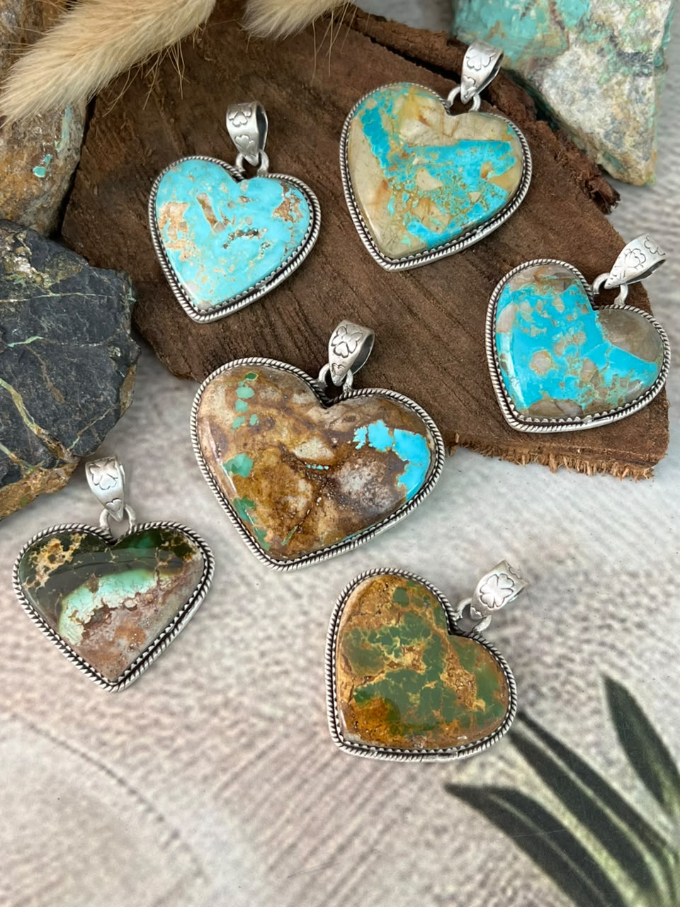 Handmade Sterling Silver Royston Ribbon Turquoise Heart Pendant Signed Nizhoni