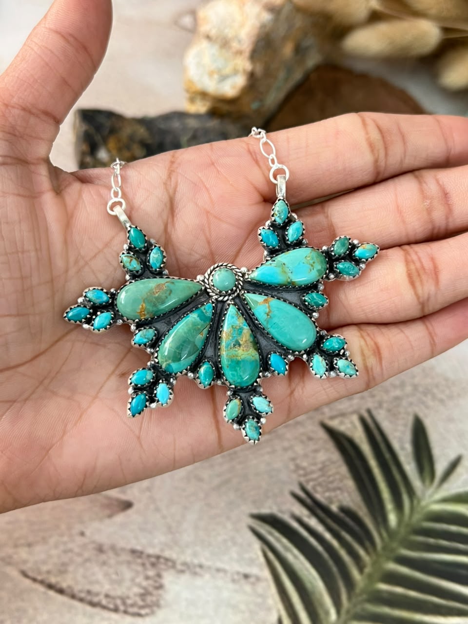 Handmade Sterling Silver Kingman Turquoise Necklace Signed Nizhoni