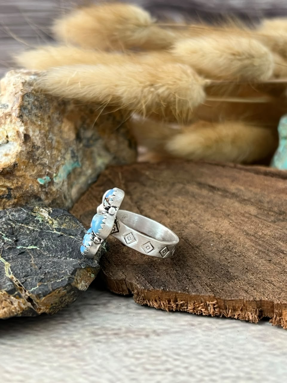 Handmade Sterling Silver Golden Hills Turquoise Adjustable Ring Signed Nizhoni