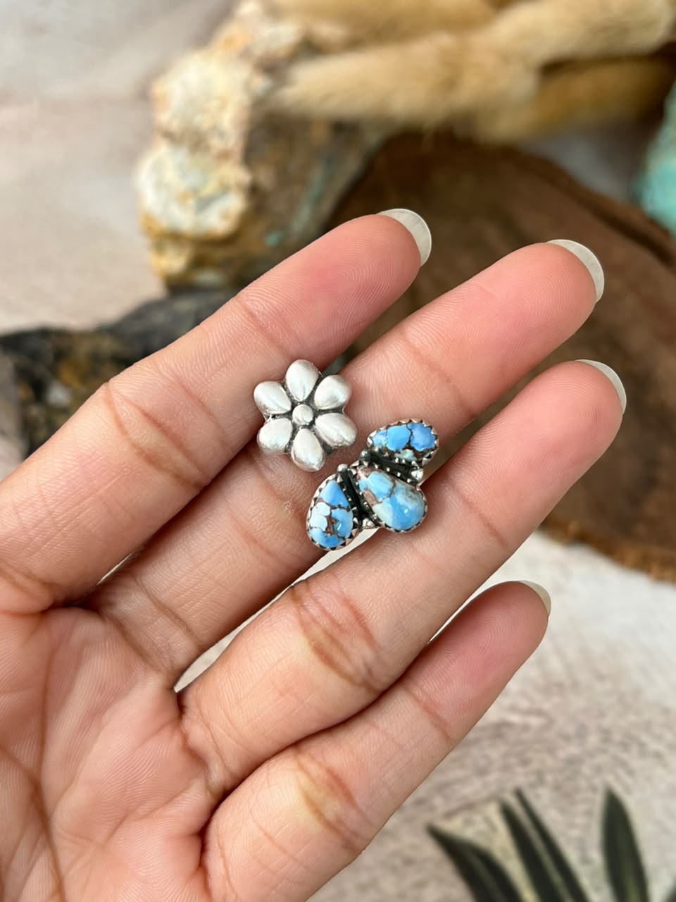 Handmade Sterling Silver Golden Hills Turquoise Adjustable Ring Signed Nizhoni