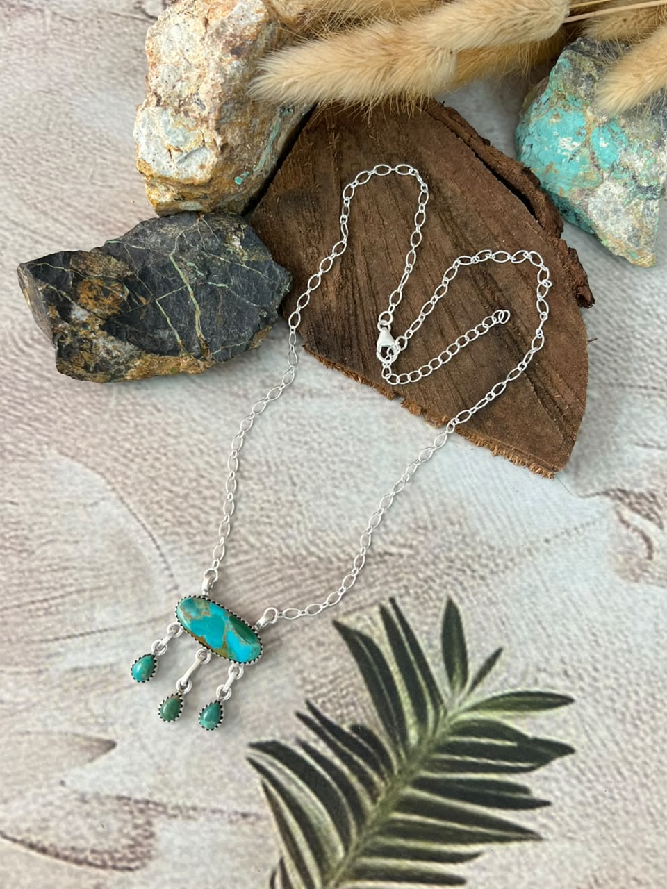 Handmade Sterling Silver Kingman Turquoise Necklace Signed Nizhoni