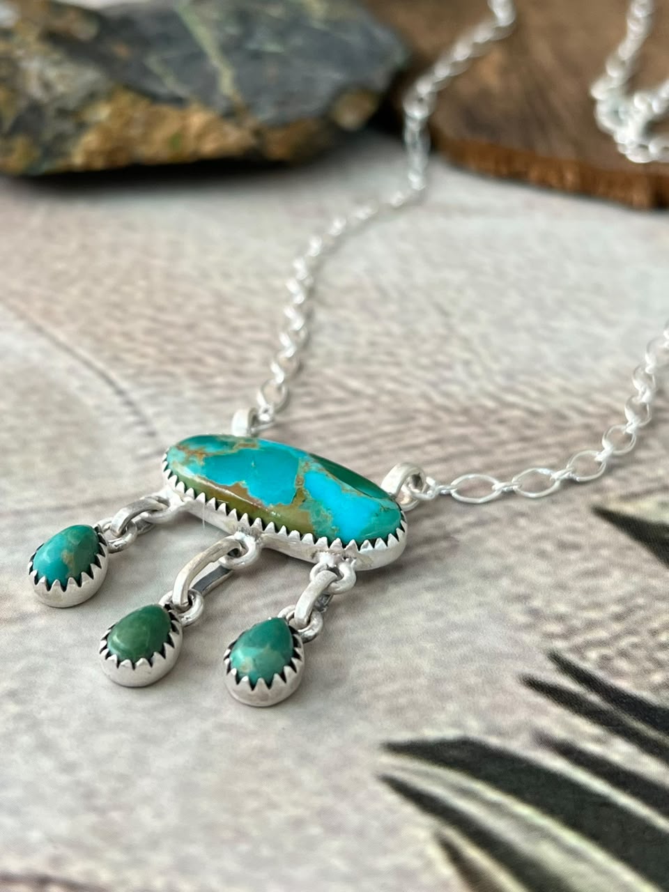 Handmade Sterling Silver Kingman Turquoise Necklace Signed Nizhoni
