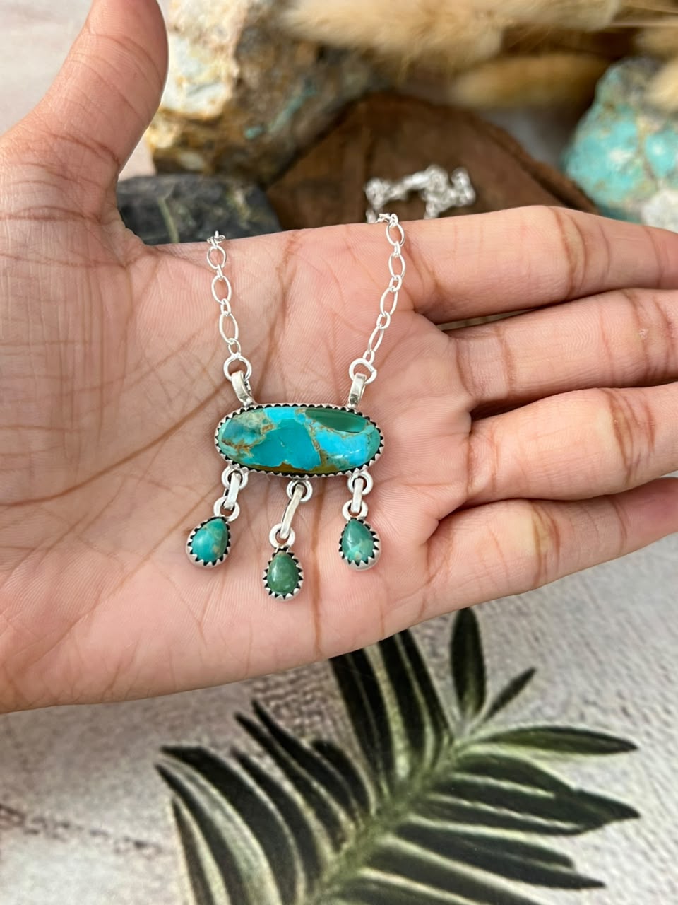 Handmade Sterling Silver Kingman Turquoise Necklace Signed Nizhoni