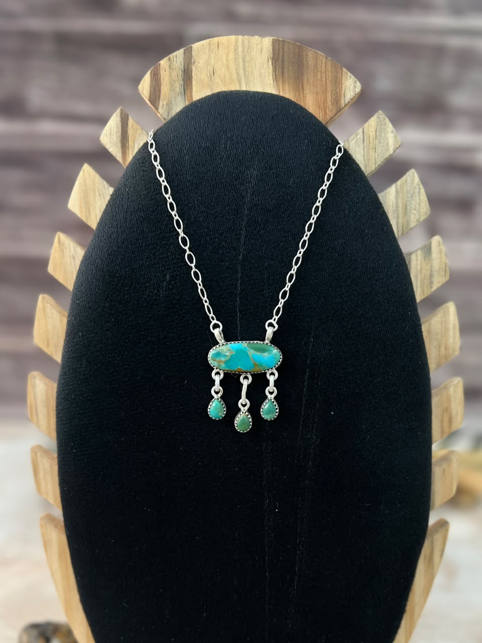 Handmade Sterling Silver Kingman Turquoise Necklace Signed Nizhoni