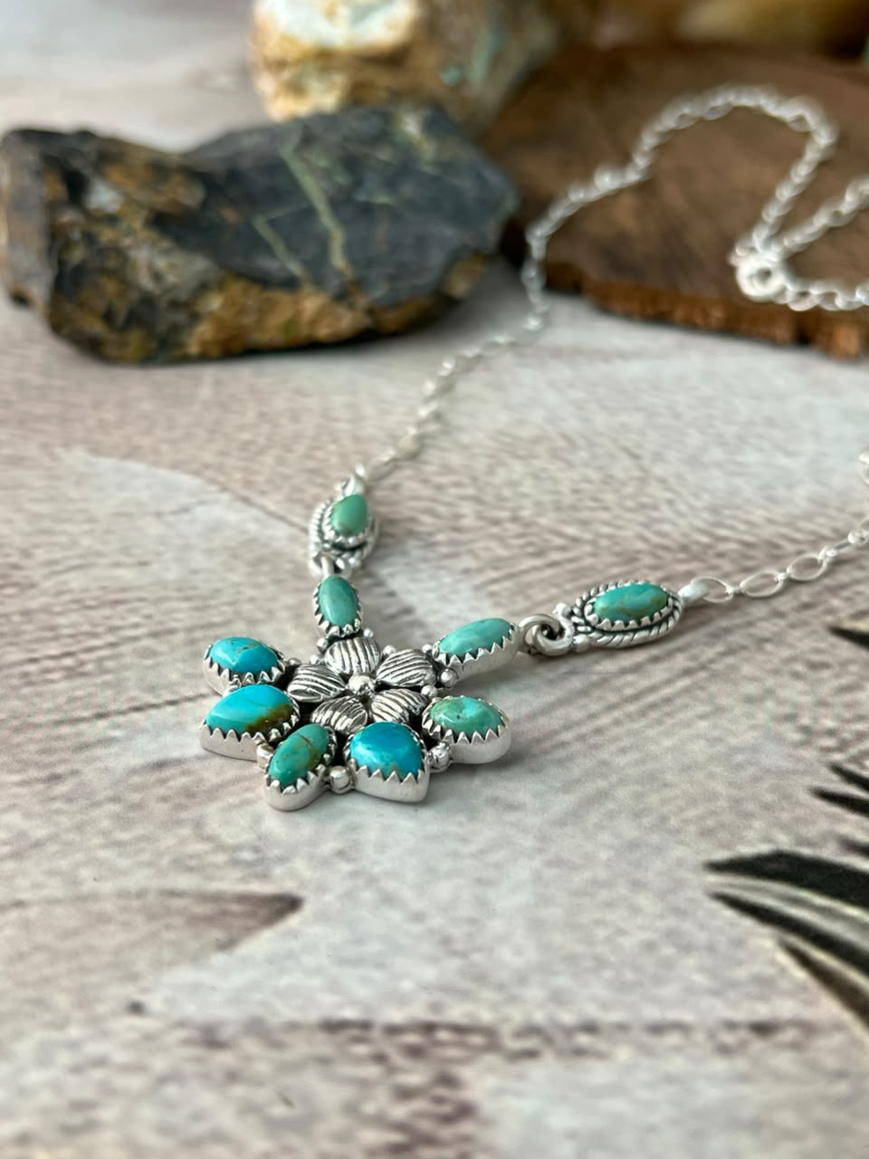 Handmade Sterling Silver Kingman Turquoise Necklace Signed Nizhoni