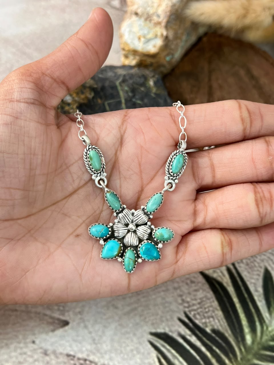 Handmade Sterling Silver Kingman Turquoise Necklace Signed Nizhoni