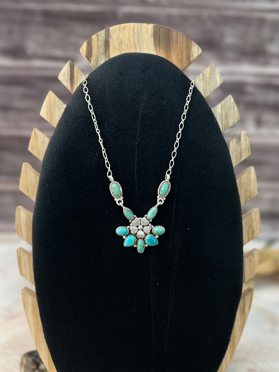 Handmade Sterling Silver Kingman Turquoise Necklace Signed Nizhoni