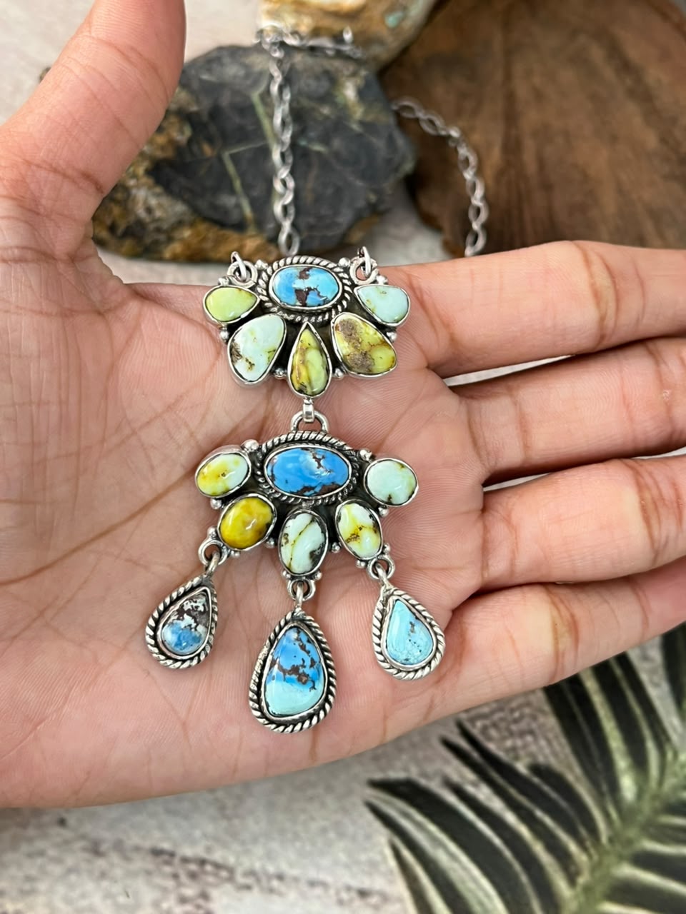 Handmade Sterling Silver Golden Hills with Palomino Turquoise Necklace Signed Nizhoni