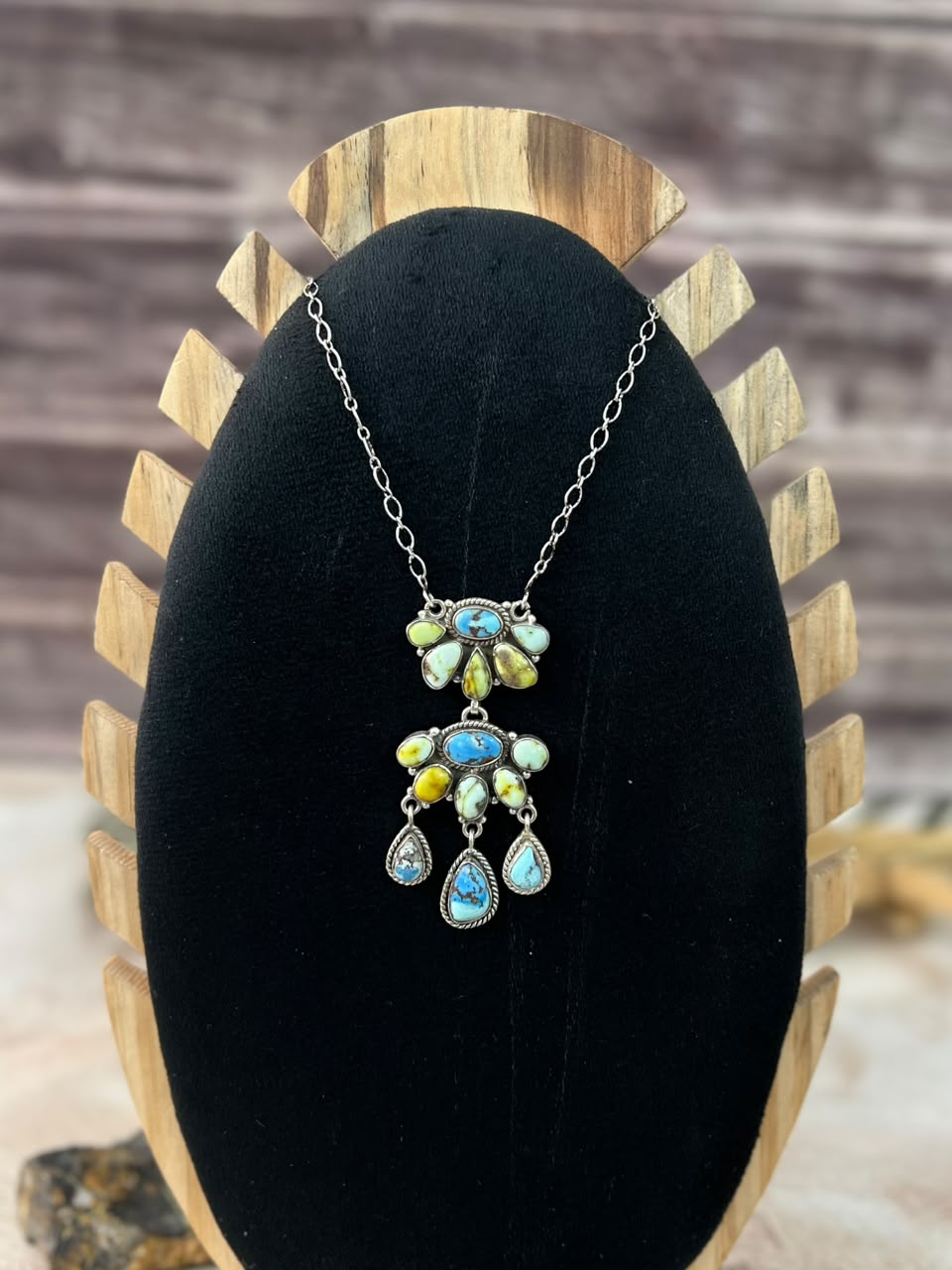 Handmade Sterling Silver Golden Hills with Palomino Turquoise Necklace Signed Nizhoni