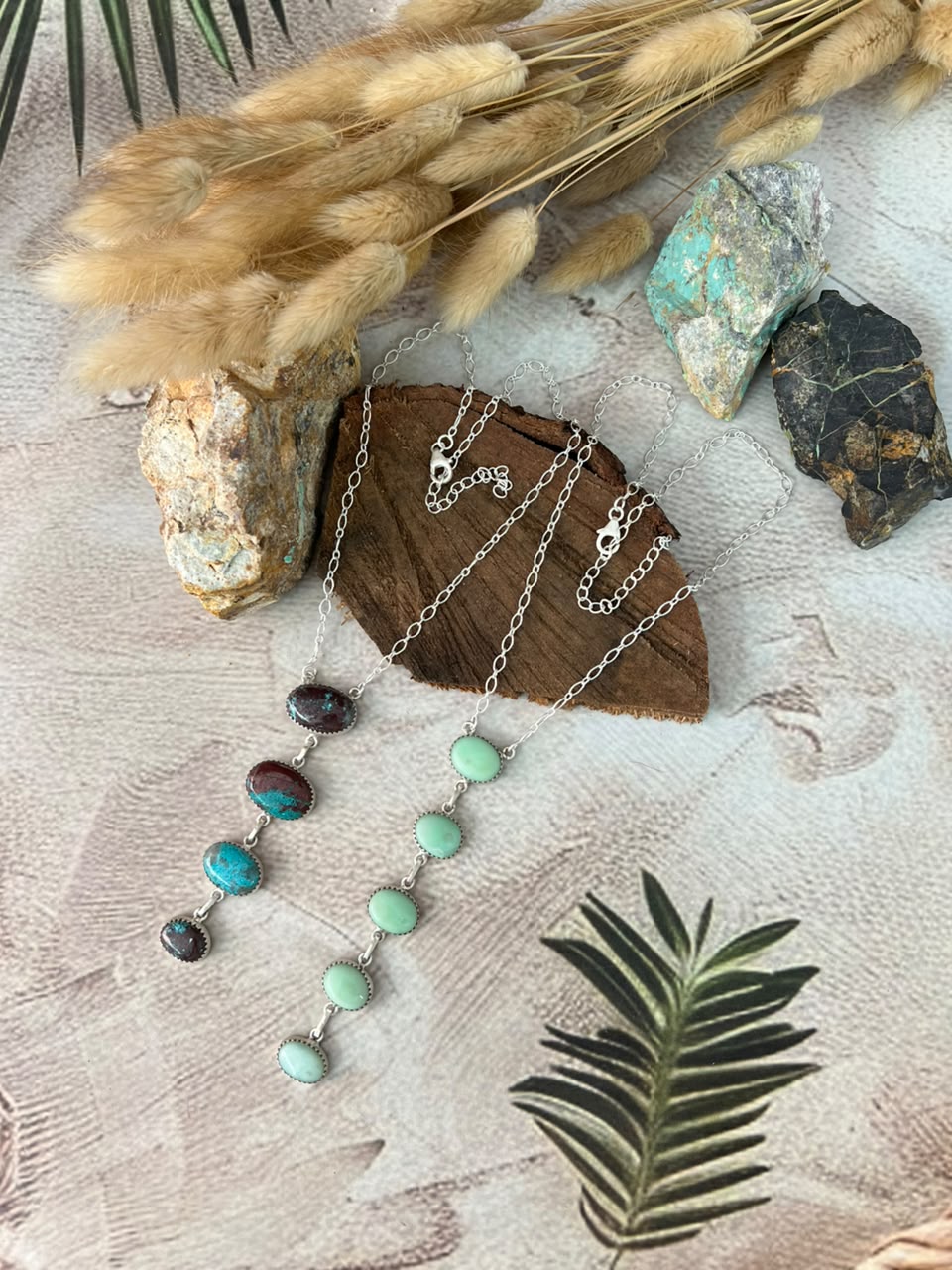 Handmade Sterling Silver Paloma Turquoise and Gem Silica Drop Necklace Signed Nizhoni