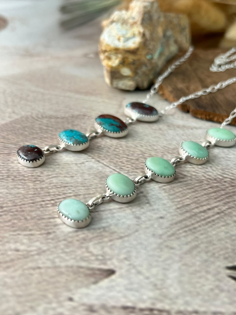 Handmade Sterling Silver Paloma Turquoise and Gem Silica Drop Necklace Signed Nizhoni