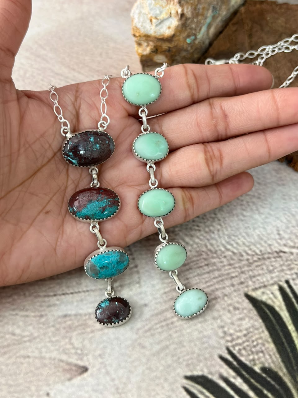Handmade Sterling Silver Paloma Turquoise and Gem Silica Drop Necklace Signed Nizhoni