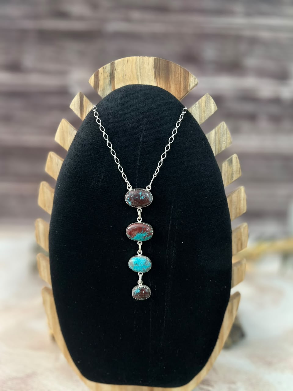 Handmade Sterling Silver Paloma Turquoise and Gem Silica Drop Necklace Signed Nizhoni