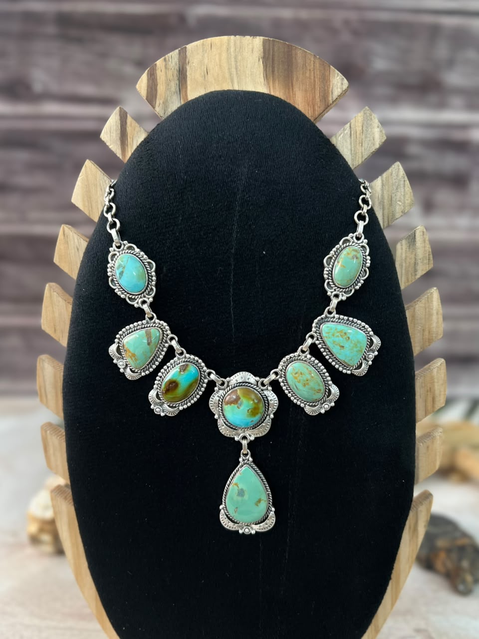 Handmade Sterling Silver Carico Lake Turquoise Necklace Signed Nizhoni