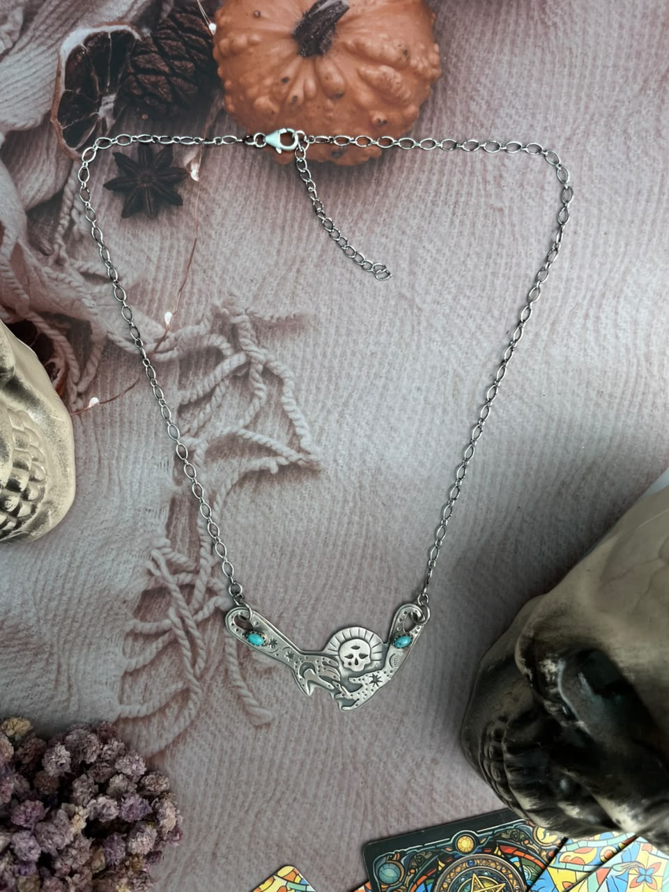 Handmade Sterling Silver Kingman Turquoise Halloween Collection: Necklace Signed Nizhoni
