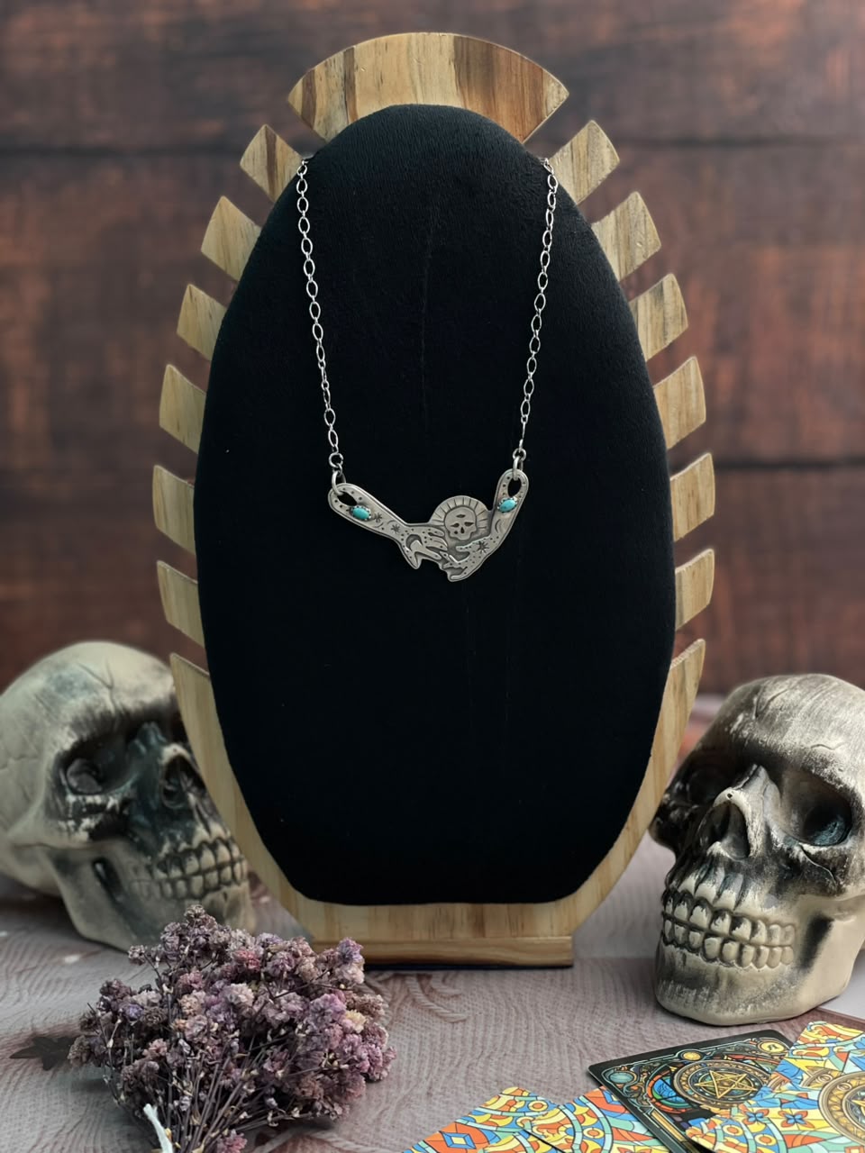 Handmade Sterling Silver Kingman Turquoise Halloween Collection: Necklace Signed Nizhoni