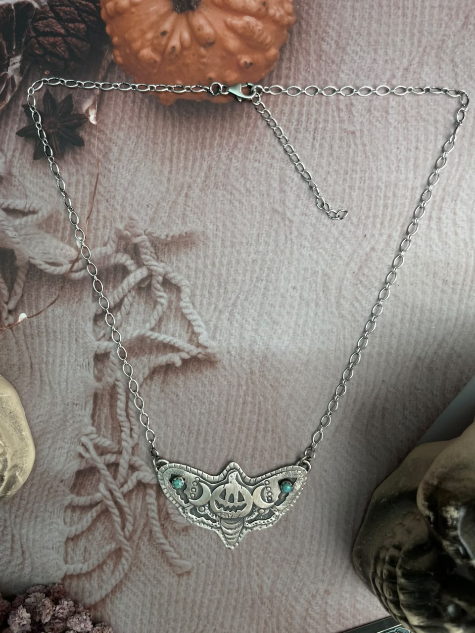 Handmade Sterling Silver Kingman Turquoise Halloween Collection: Necklace Signed Nizhoni
