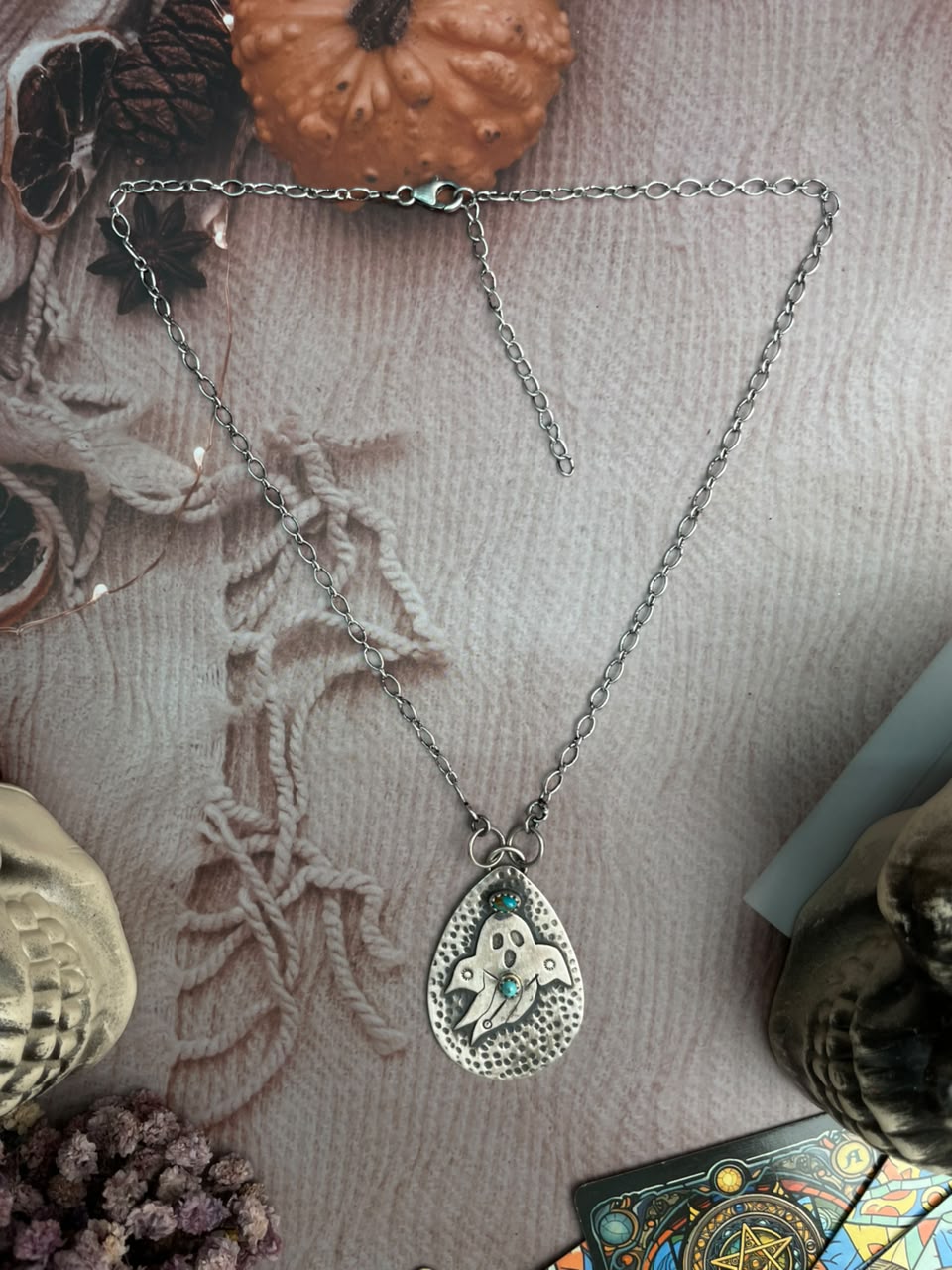 Handmade Sterling Silver Kingman Turquoise Halloween Collection: Necklace Signed Nizhoni