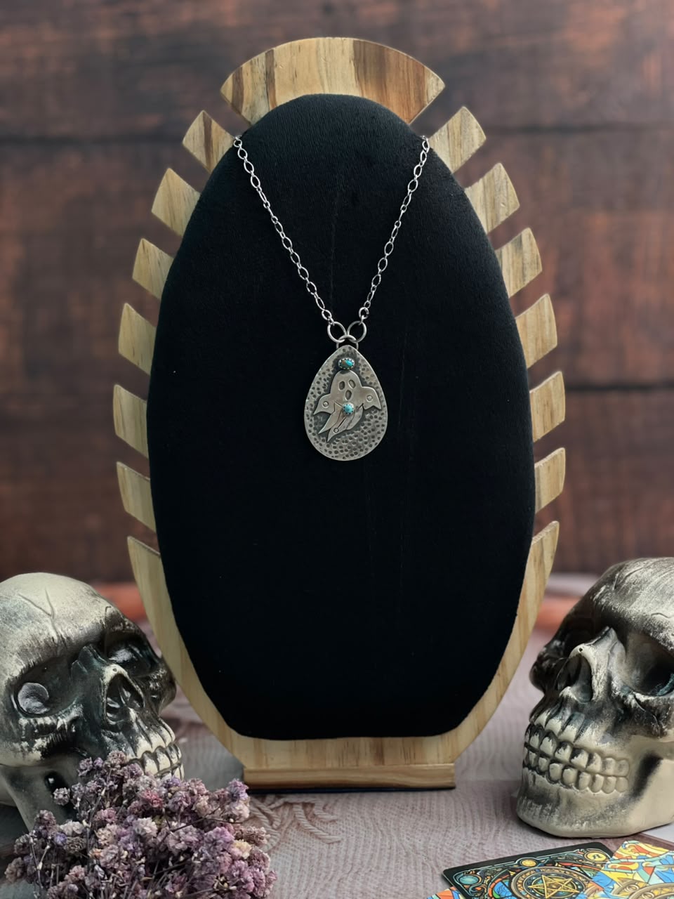 Handmade Sterling Silver Kingman Turquoise Halloween Collection: Necklace Signed Nizhoni