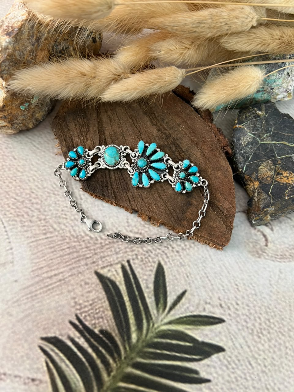 Handmade Sterling Silver Kingman Turquoise Chain Bracelet Signed Nizhoni (6)