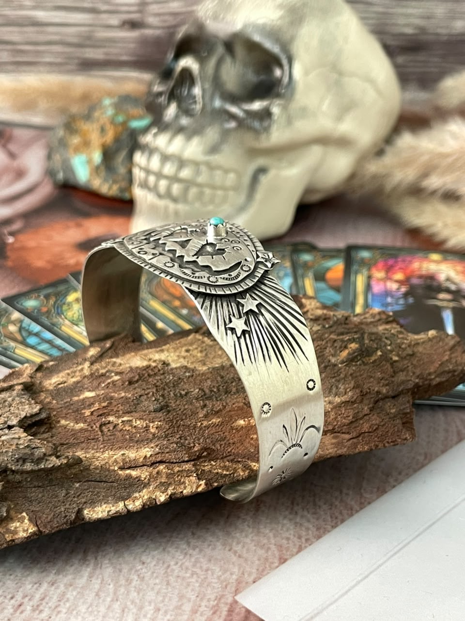 Handmade Sterling Silver Kingman Turquoise Halloween Collection: Cuff Bracelet Signed Nizhoni