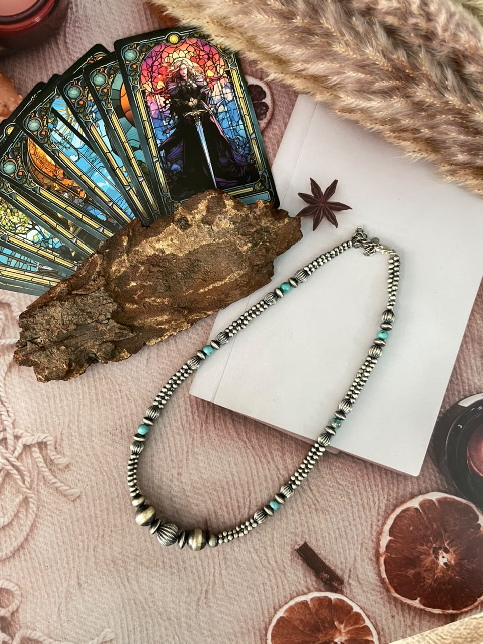 Handmade Sterling Silver Kingman Turquoise Beaded Necklace Signed Nizhoni