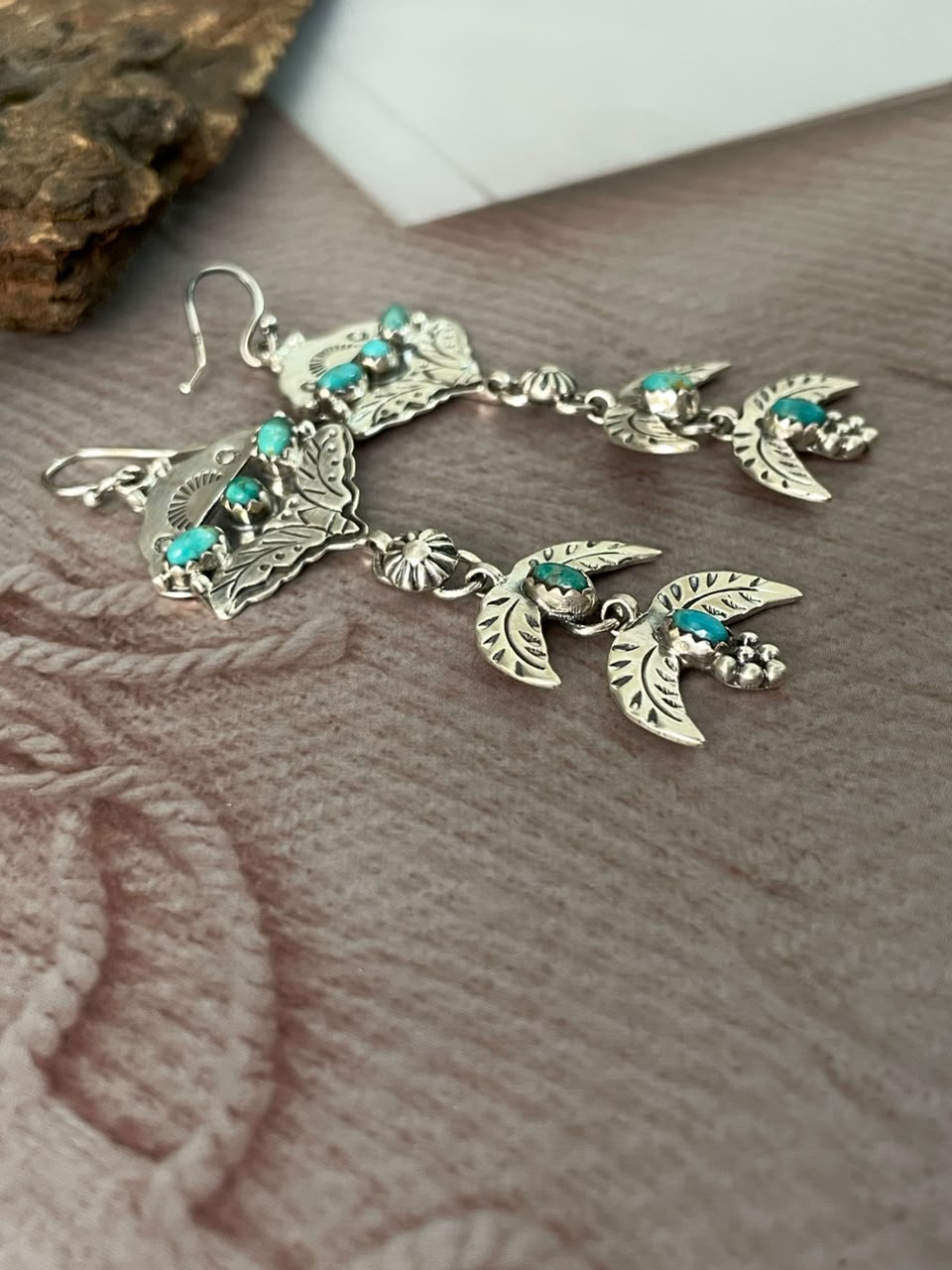 Handmade Sterling Silver Kingman Turquoise Halloween Collection: Hook Dangle Earrings Signed Nizhoni