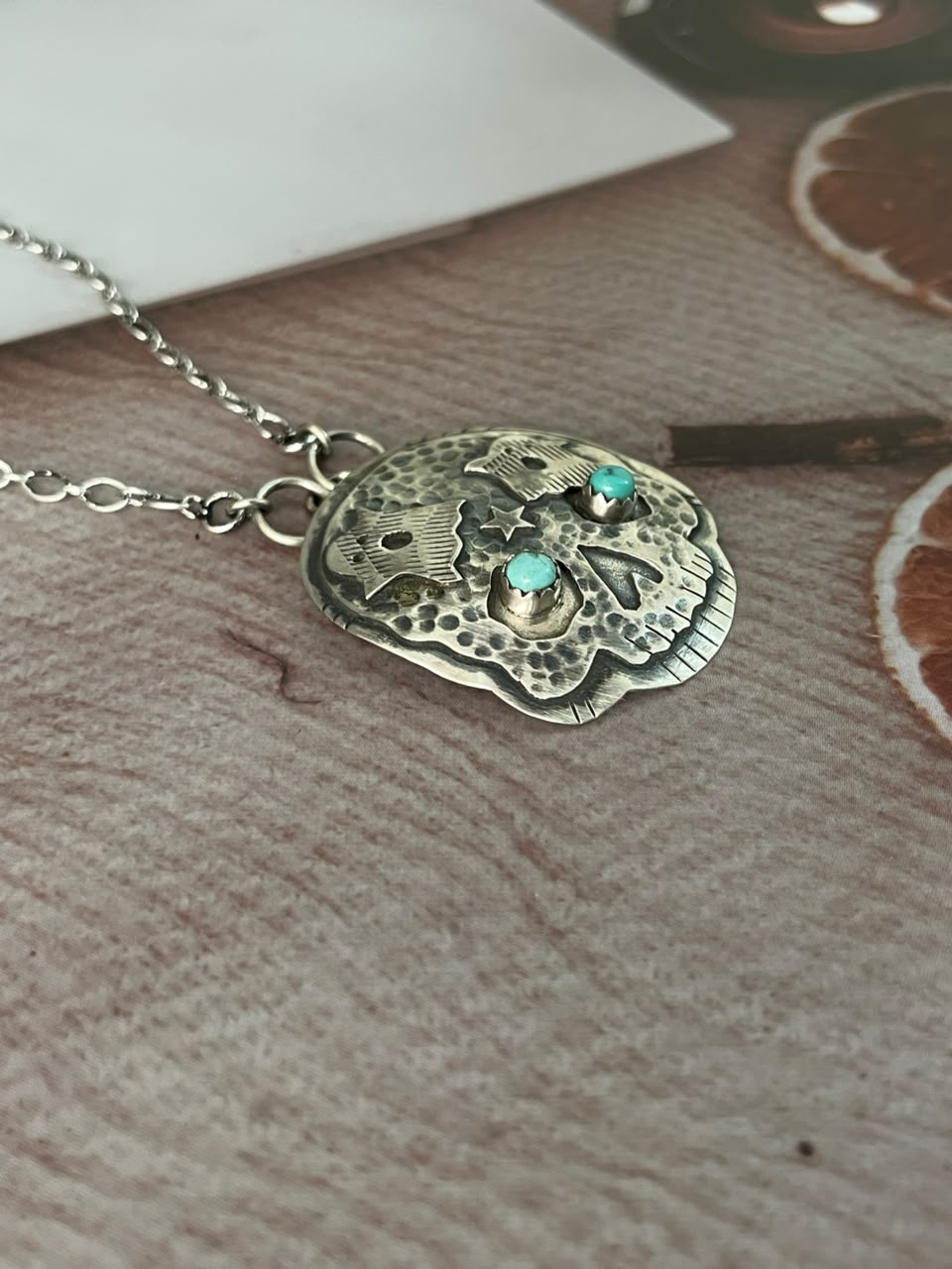 Handmade Sterling Silver Kingman Turquoise Halloween Collection: Necklace Signed Nizhoni