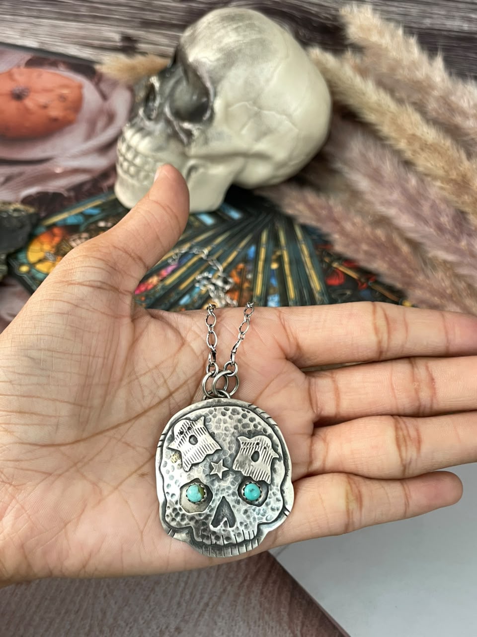 Handmade Sterling Silver Kingman Turquoise Halloween Collection: Necklace Signed Nizhoni