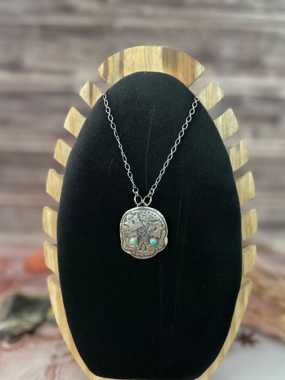 Handmade Sterling Silver Kingman Turquoise Halloween Collection: Necklace Signed Nizhoni