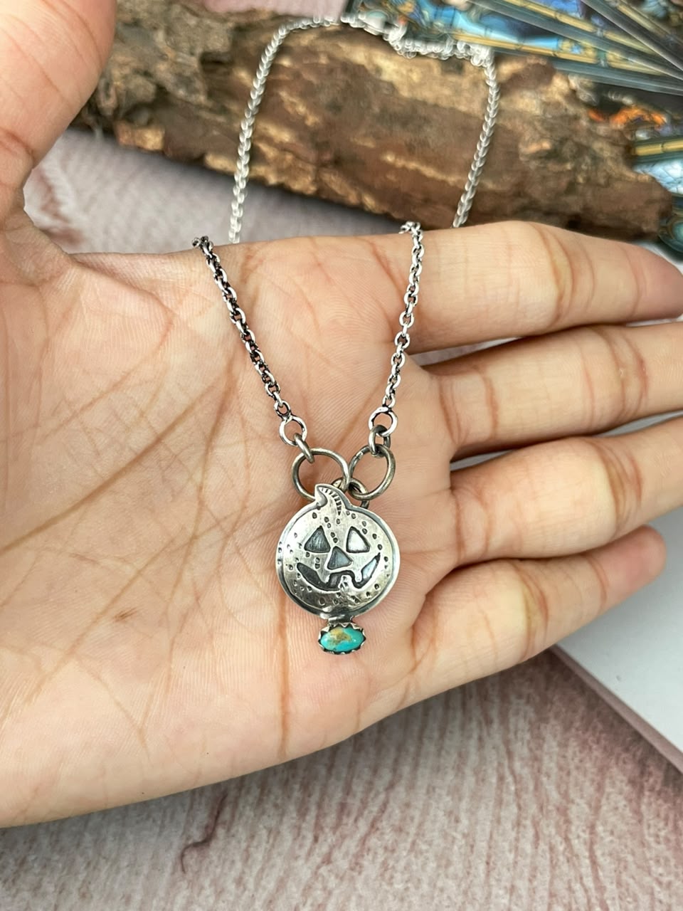 Handmade Sterling Silver Kingman Turquoise Halloween Collection: Necklace Signed Nizhoni