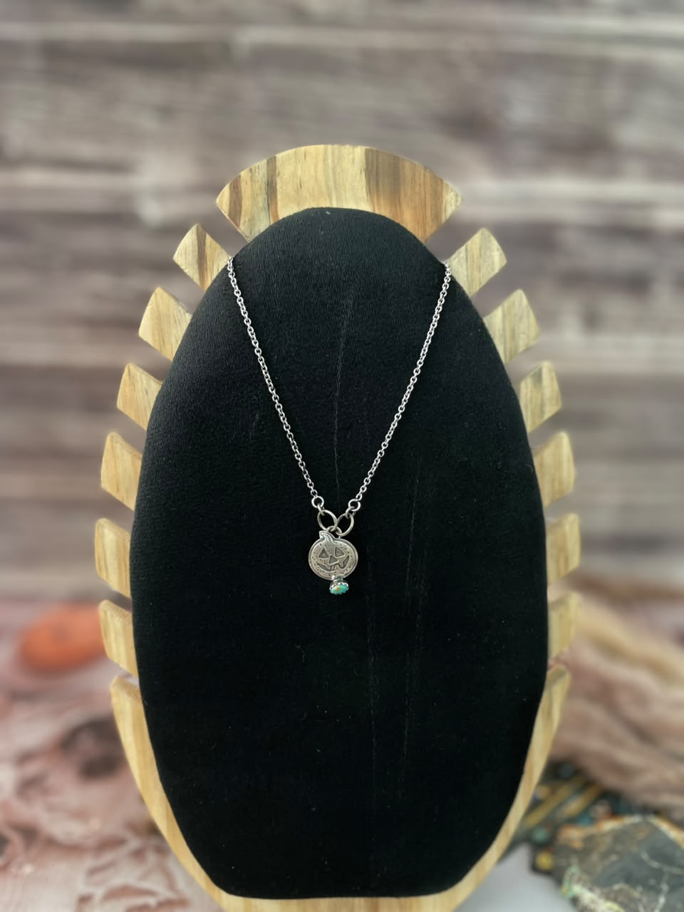 Handmade Sterling Silver Kingman Turquoise Halloween Collection: Necklace Signed Nizhoni