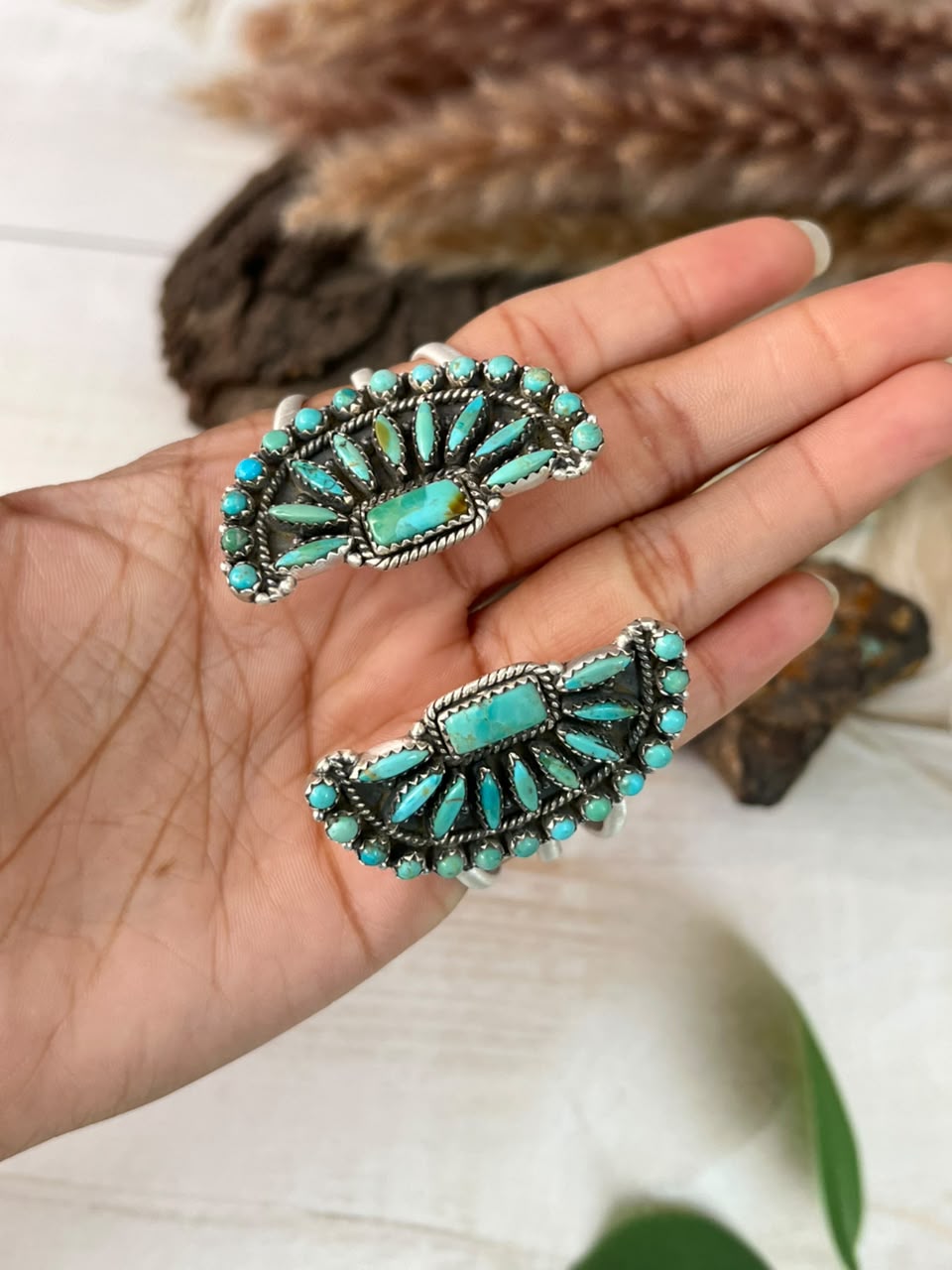 Handmade Sterling Silver Kingman Turquoise Cuff Bracelet Signed Nizhoni