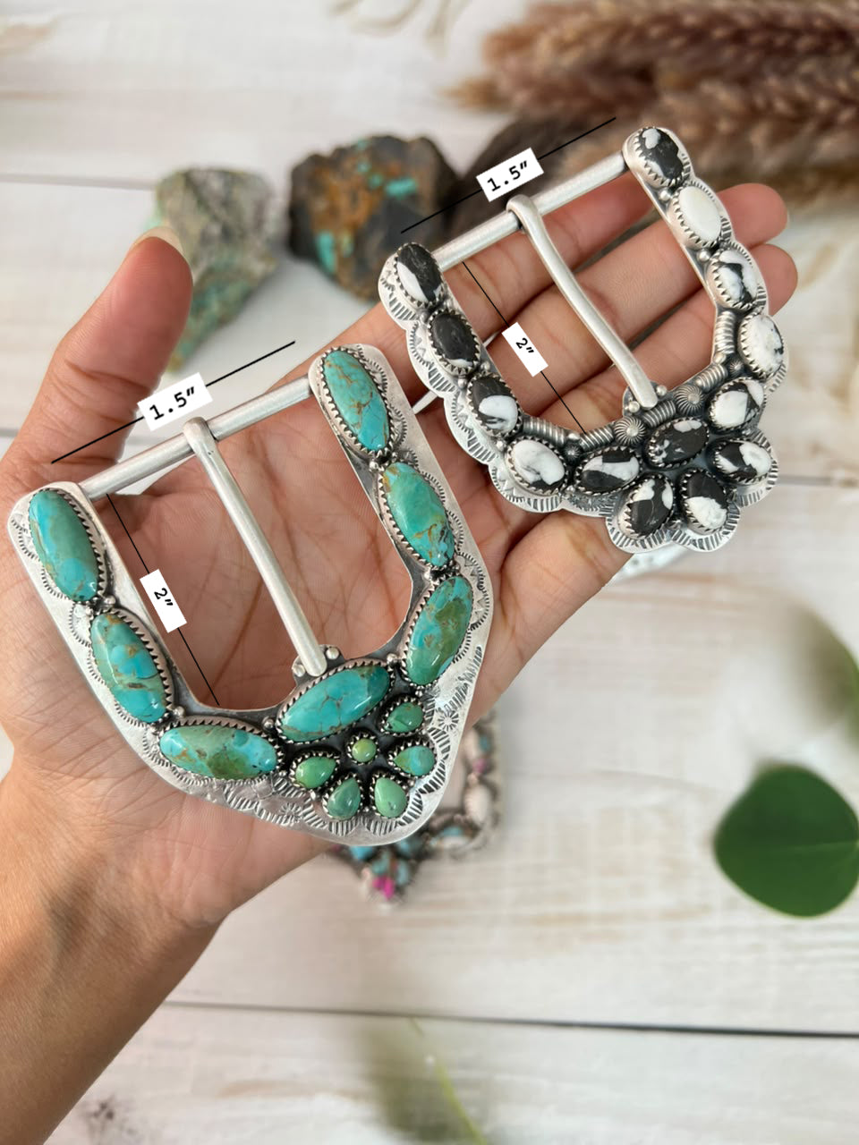 Handmade Sterling Silver Cotton Candy, White Buffalo, Kingman Turquoise and Wildhorse Magnesite Belt Buckle Signed Nizhoni