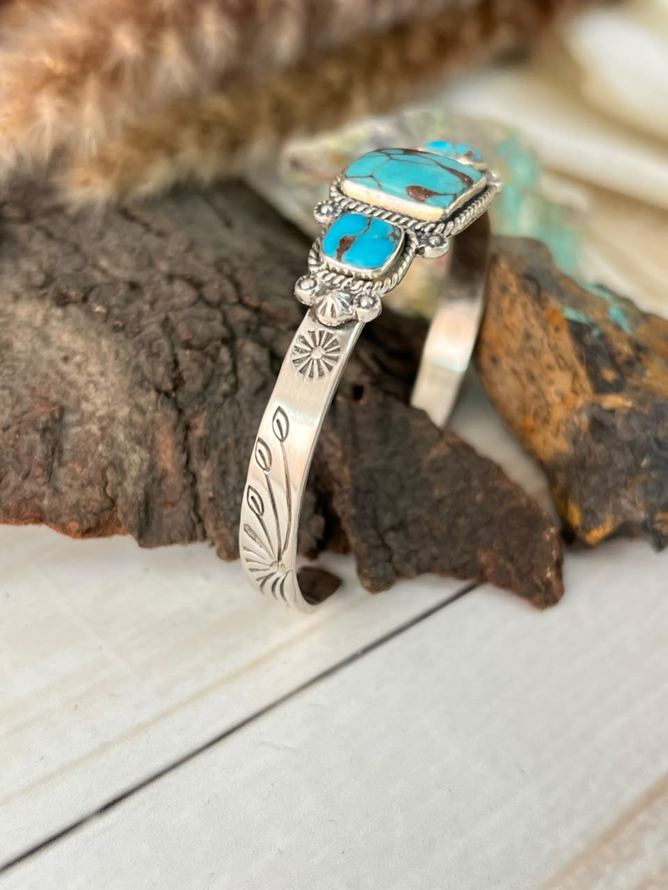 Handmade Sterling Silver Egyptian Turquoise Cuff Bracelet Signed Nizhoni