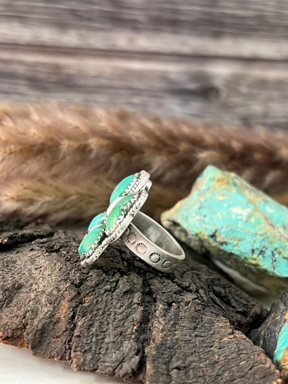 Handmade Sterling Silver Kingman Turquoise and White Buffalo Butterfly Adjustable Ring Signed Nizhoni