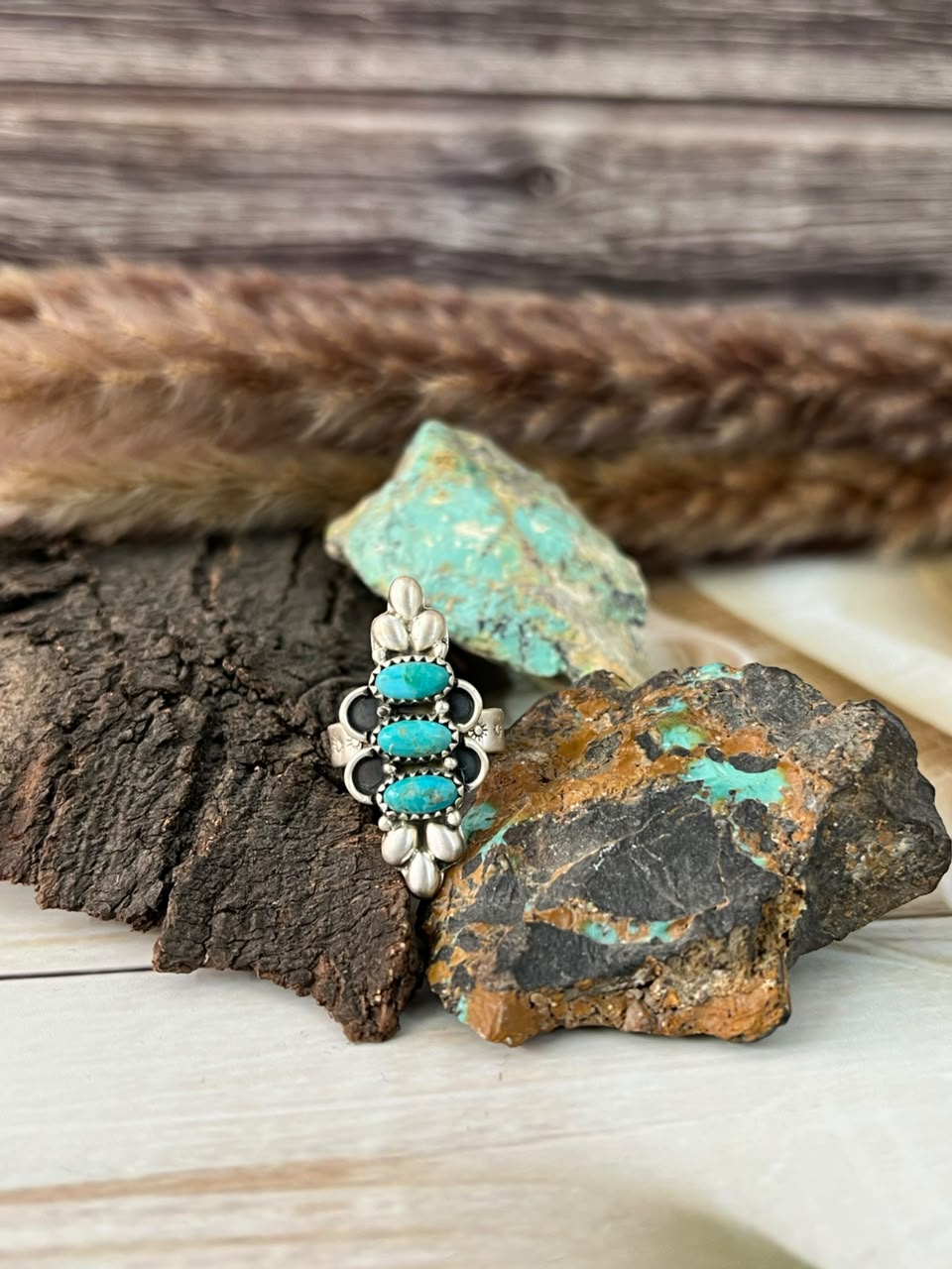 Handmade Sterling Silver Kingman Turquoise Adjustable Ring Signed Nizhoni